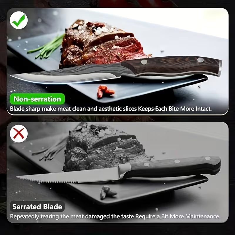 6-Piece 5-Inch Serrated Steak Knife Set with Wooden Handles, Stainless Steel Dinner Knives in Gift Box