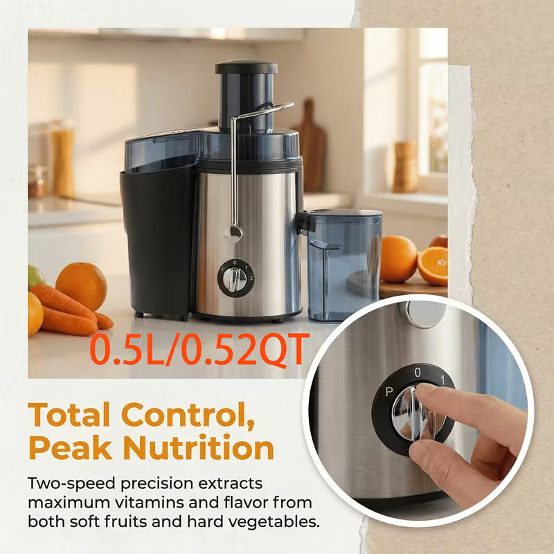 2-Speed Centrifugal Juicer with 3-Inch Wide Feed Chute, 0.52 Qt Juice Cup & 54 Oz Pulp Container
