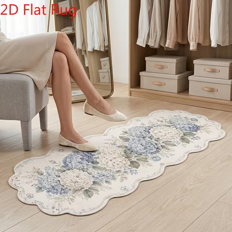 1-Piece Blue Hydrangea Floral Area Rug, Soft 2D Printed Machine-Washable Floor Mat for Bedroom, Hallway, Entryway & Home Décor