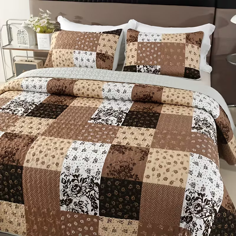 3-Piece Quilted Bedspread Set with Matching Pillow Shams