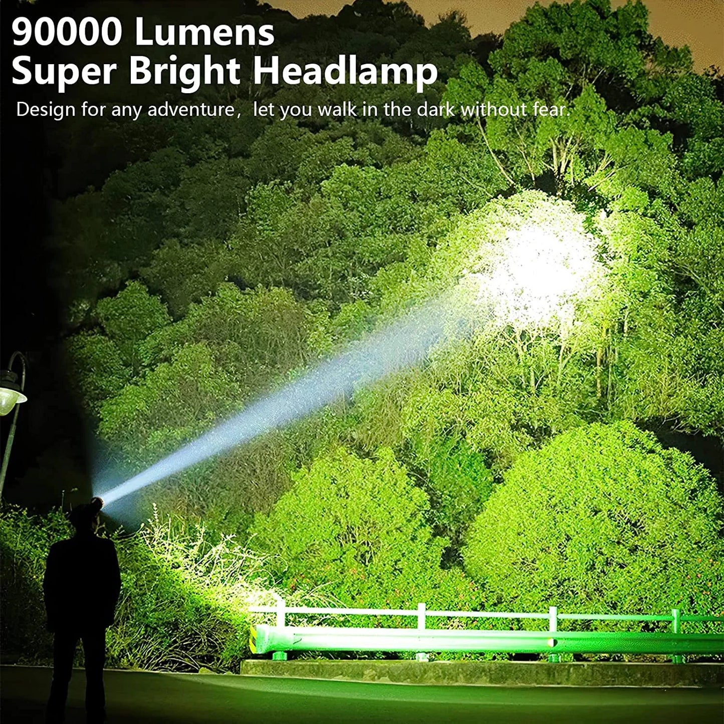 Adult LED Rechargeable Headlamp, 90000 Lumens Super Bright Headlamp Torch 90° Adjustable 4 Modes IPX5 Waterproof USB Rechargeable Headlamp for Camping