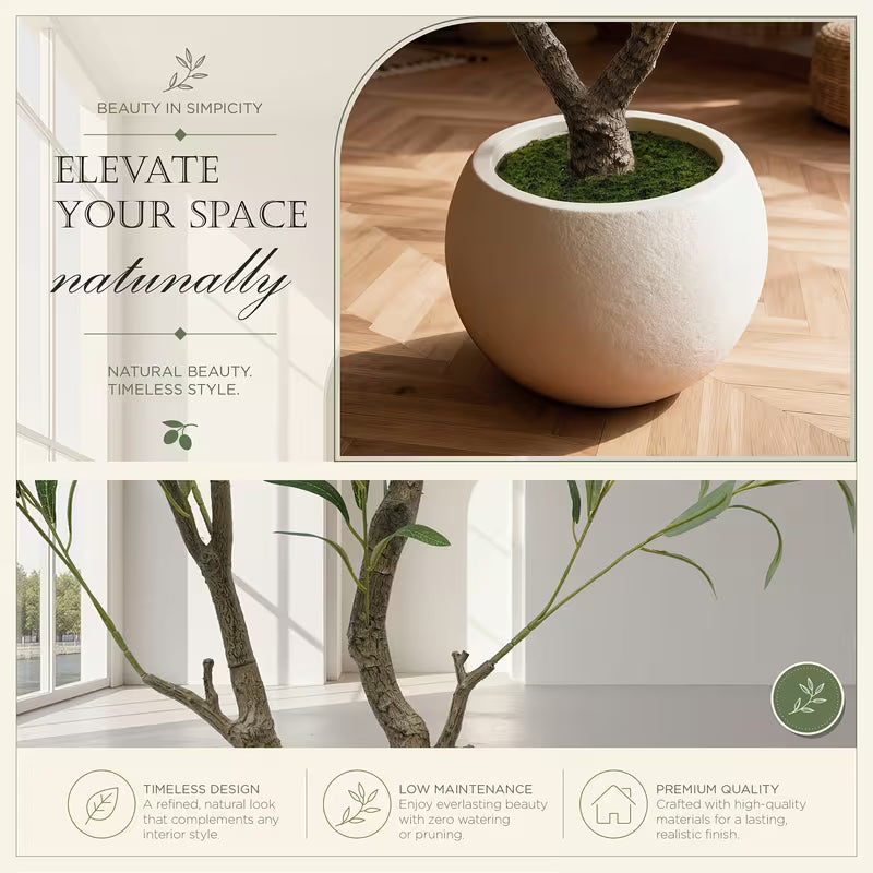 5–8 FT Artificial Olive Tree with White Round Planter – Lifelike Faux Indoor Floor Plant for Home & Office Décor