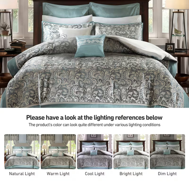 8-Piece Jacquard Paisley Comforter Bedding Set – Down Alternative Comforter Set