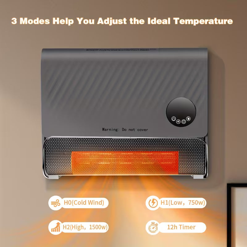 1500W Wall-Mounted Electric Heater with Remote Control