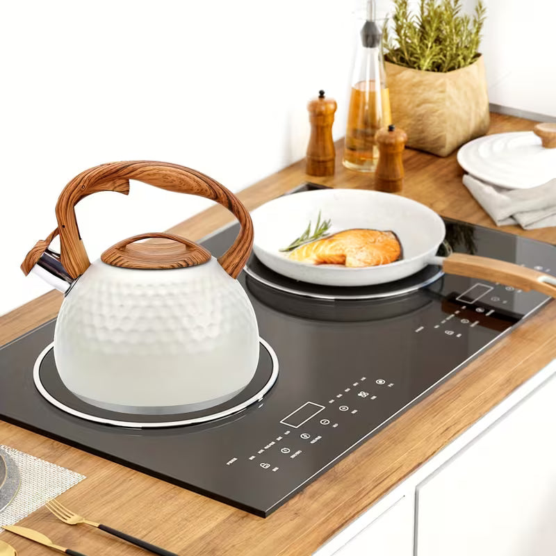 3L Stainless Steel Stovetop Kettle with Wooden-Pattern Handle – Lightweight & Durable Tea Kettle for All Stovetops