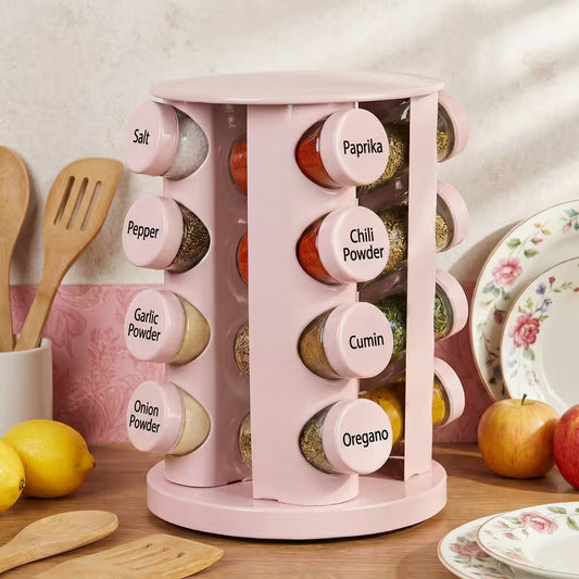 16-Jar Rotating Spice Rack Organizer with Labels & Funnel