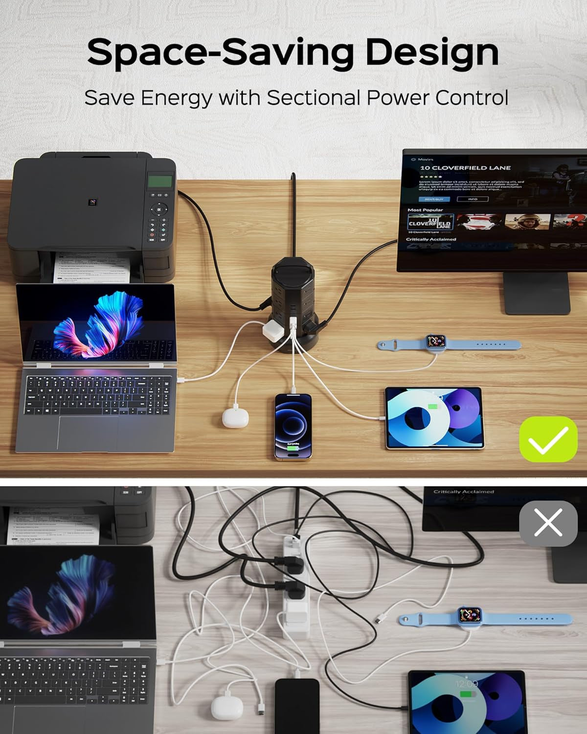 Power Strip Tower Surge Protector, 16 AC 6 USB (2 USB C), 1050J