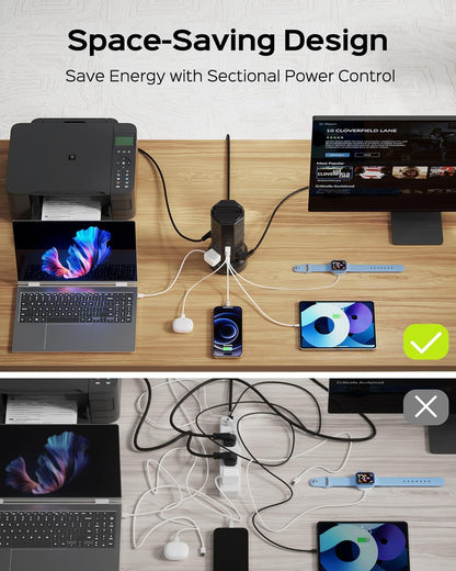 Power Strip Tower Surge Protector, 16 AC 6 USB (2 USB C), 1050J
