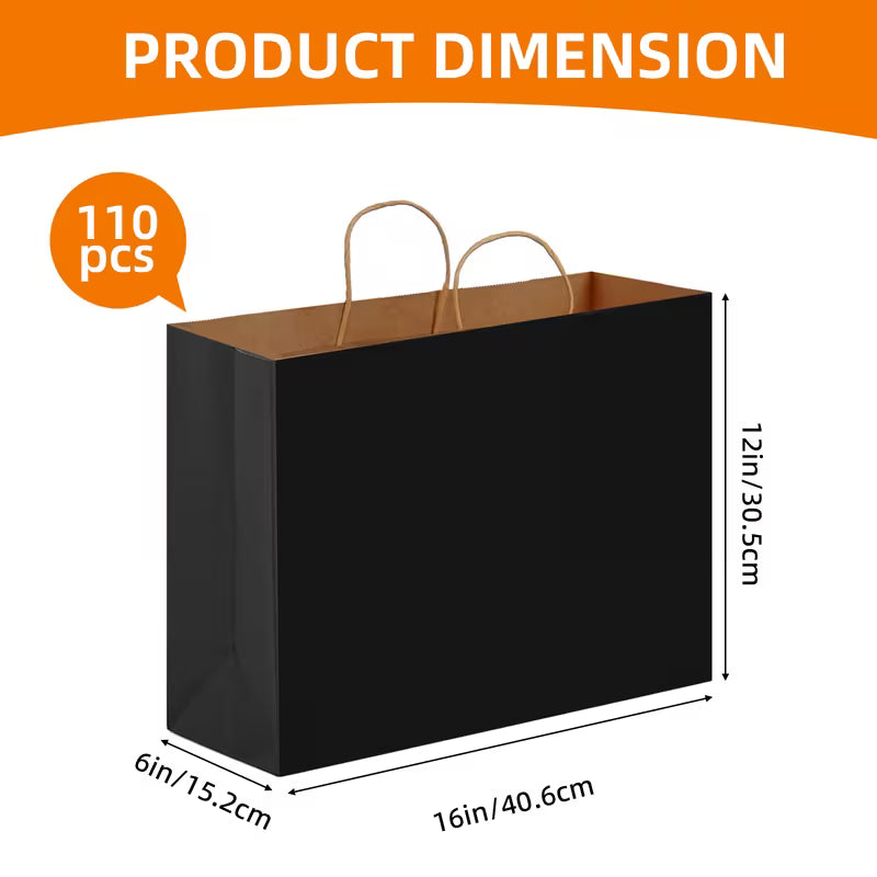 110-Piece Halloween Black Paper Gift Bags with Handles