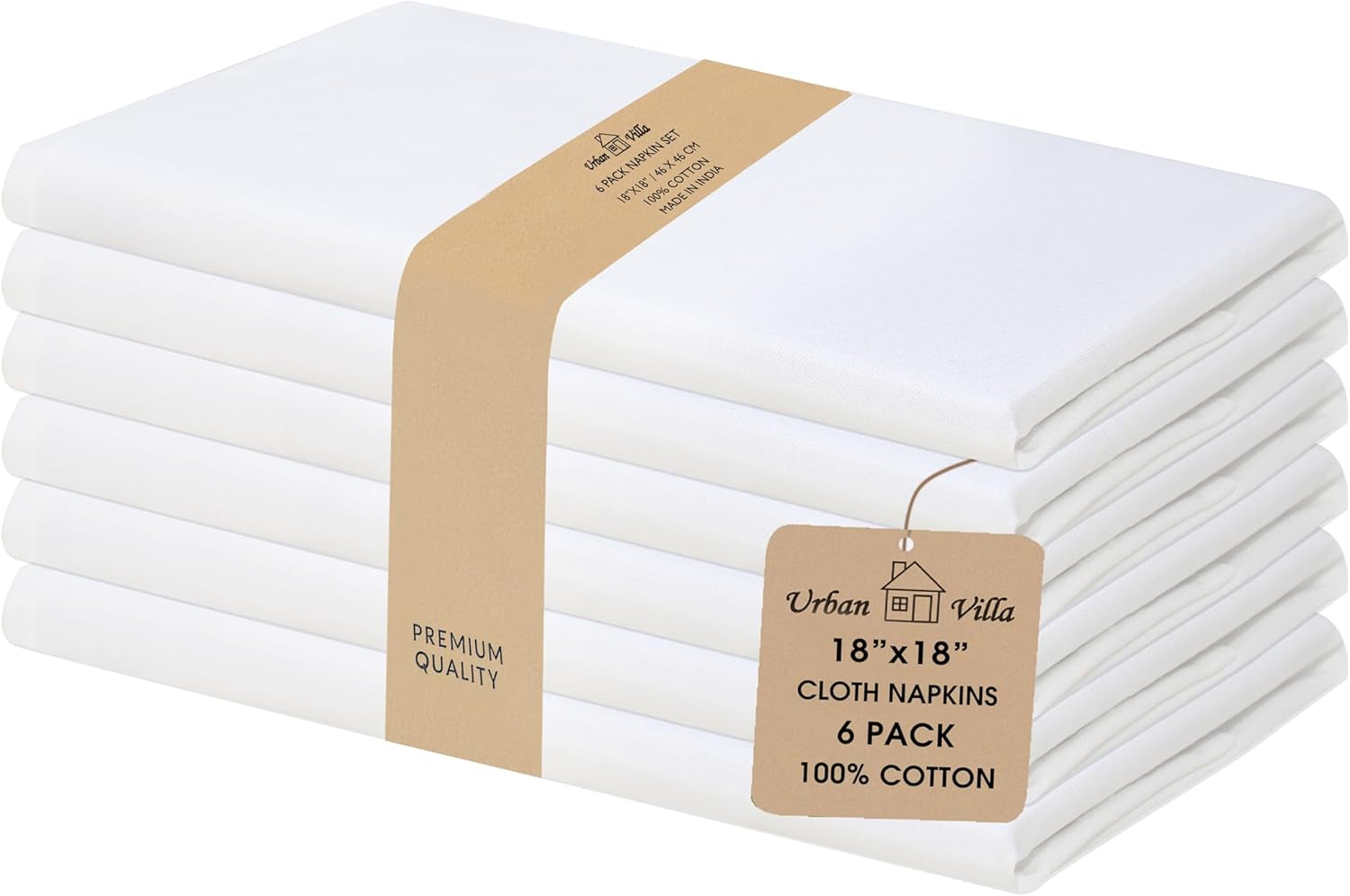 Cloth Napkins White Dinner 100% Cotton 18X18 Inches (Set of 6)