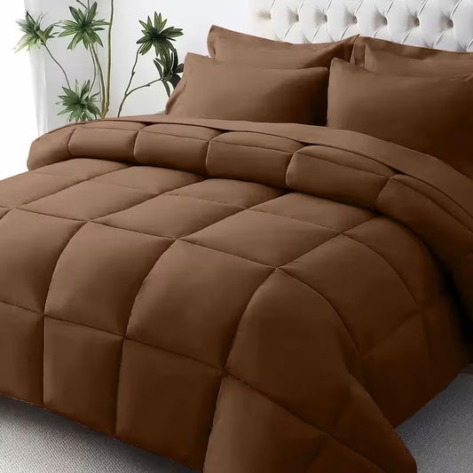 3-Piece King Size Brown Comforter Set with Matching Pillowcases