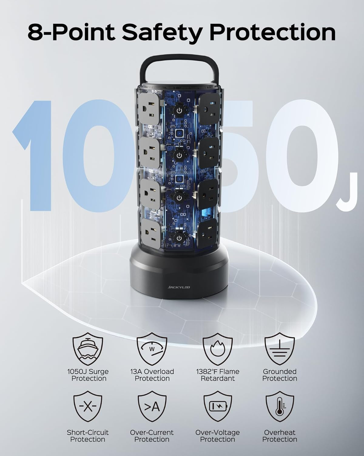 Power Strip Tower Surge Protector, 16 AC 6 USB (2 USB C), 1050J