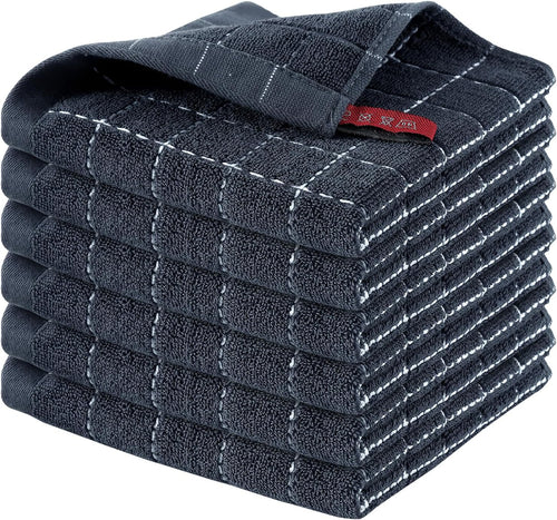 100% Cotton Terry Kitchen Dish Cloths, 6 Pack, Dark Grey