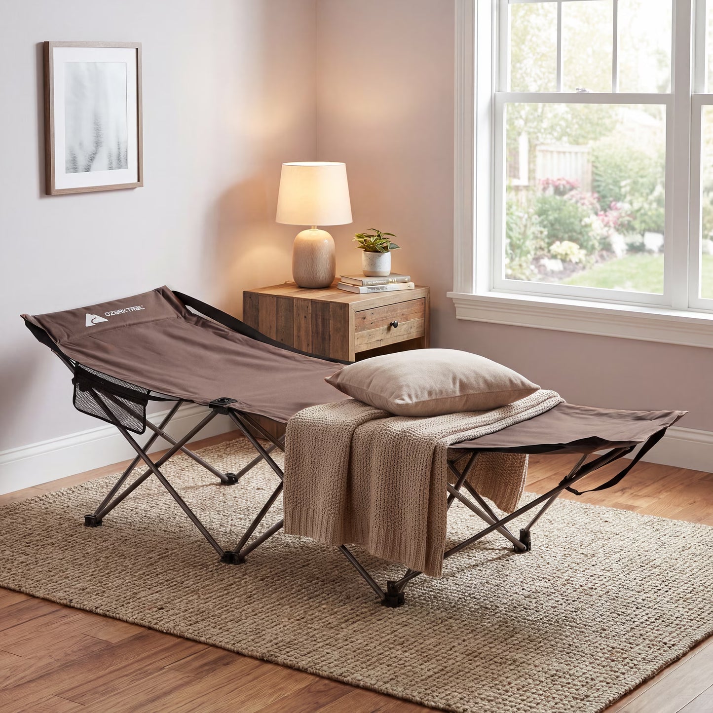 Adult Collapsible Camping Cot, Beige, 73.2 in X 23.2 In