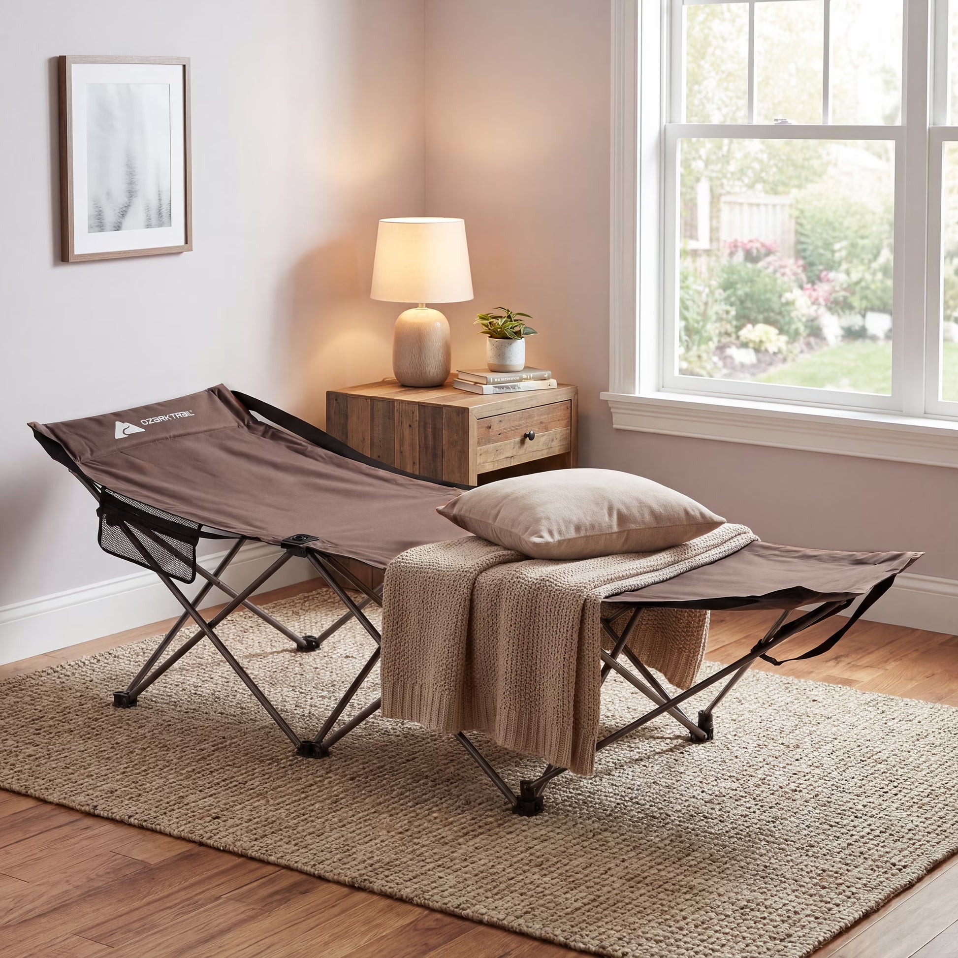 Adult Collapsible Camping Cot, Beige, 73.2 in X 23.2 In