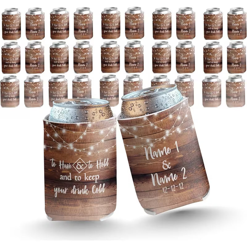 Personalized Wedding Can Cooler – Custom Bride & Groom Drink Holder