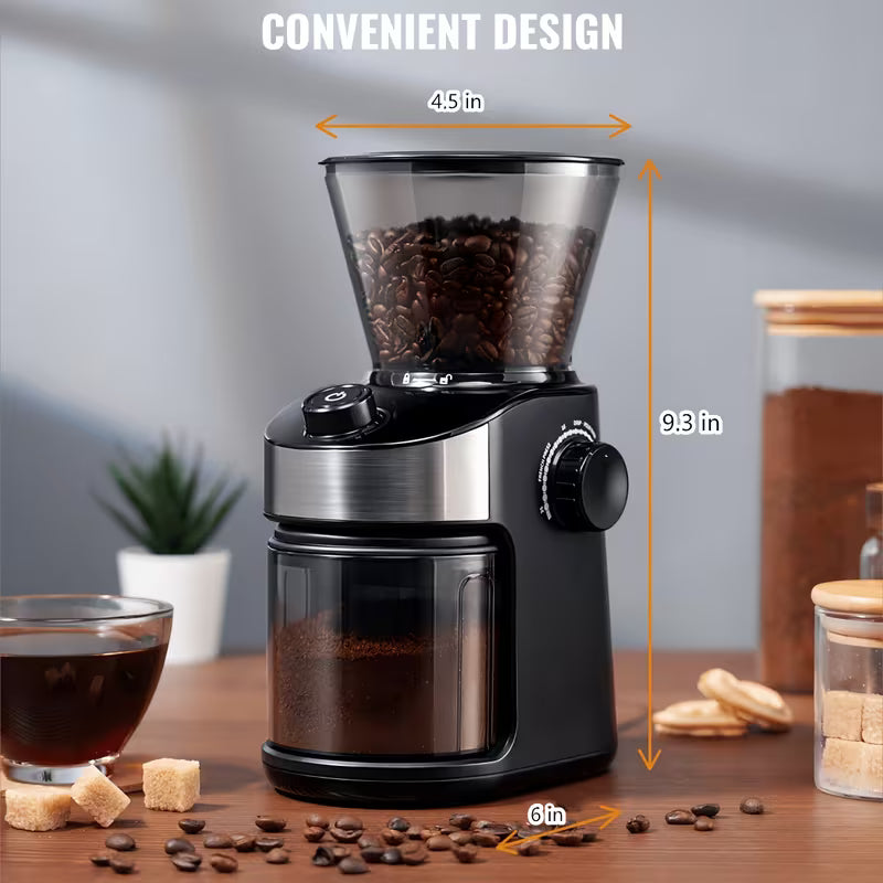 Electric Burr Coffee Grinder with Digital Timer Display, 25 Adjustable Grind Settings & Automatic Bean Grinder