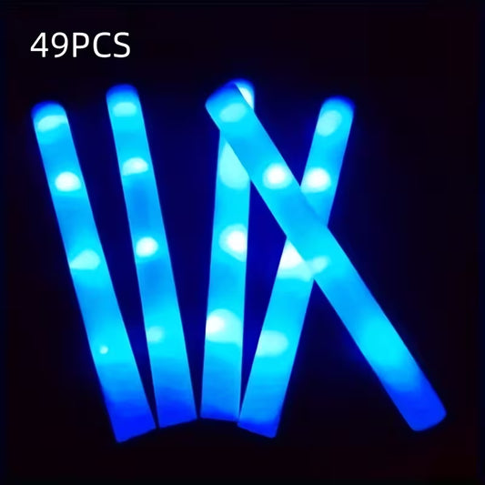49-Piece Blue LED Foam Glow Stick Set with Flashing Lights, Battery-Powered Party Light Sticks with 3 Lighting Modes, Festive Accessories for Weddings, Birthdays, Halloween, Christmas and New Year