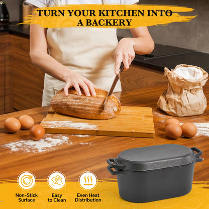 4.5 Qt Oval Dutch Oven with Lid and Heat-Resistant Oven Mitt, Pre-Seasoned Cast Iron Pot for Sourdough Bread Baking, Braising, Roasting & Stovetop Cooking