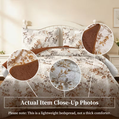 9-Piece Orange Leaf Print Bedding Set with Matching Curtains – Machine-Washable Polyester