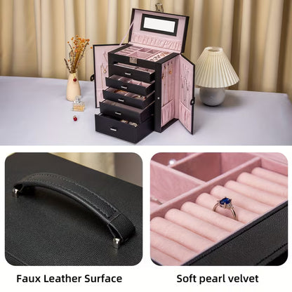 6-Tier Jewelry Box with 5 Drawers, Mirror & Lock