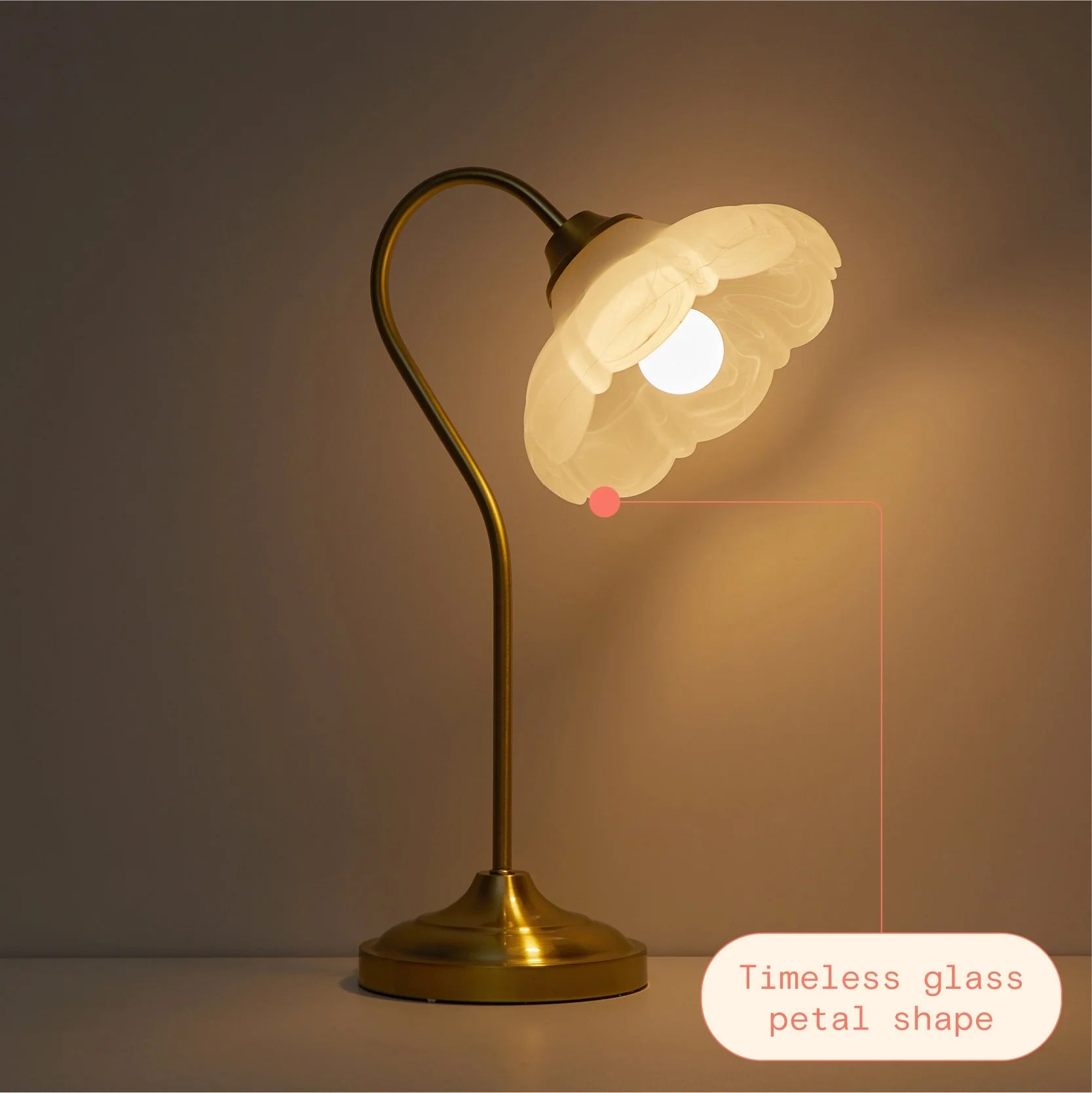 19" Gold Metal Table Lamp with Glass Petal Shade