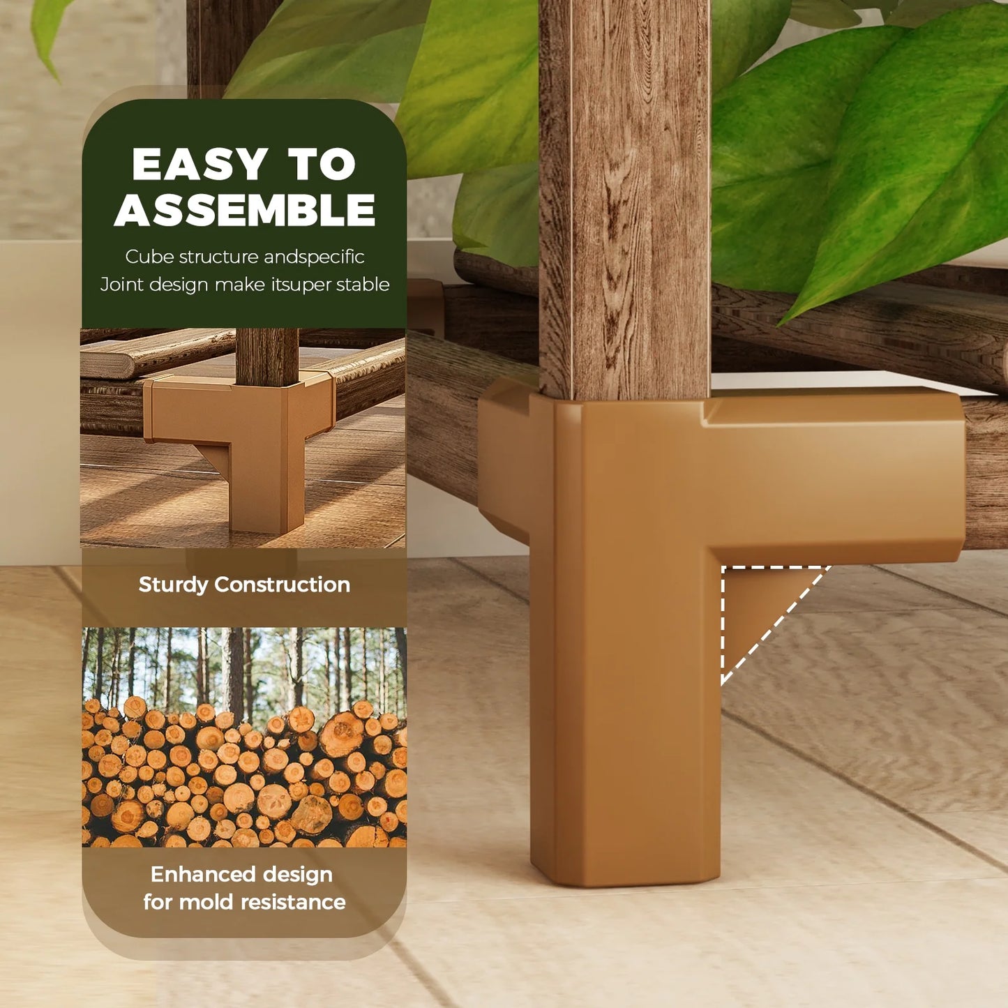 Wood Plant Stand 8 Pots Tiered Plant Shelf Indoor Outdoor Ladder Plant Rack with Hanging Design for Living Room Patio Balcony Garden