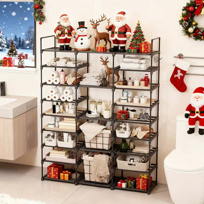 9-Tier Shoe Rack Organizer with Hooks, Stackable Metal Shoe Storage Shelf for Entryway, Bedroom, Closet & Hallway