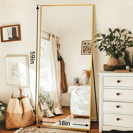 58" x 19" Arched Full-Length Floor Mirror – Freestanding Standing Mirror with Durable Metal Frame