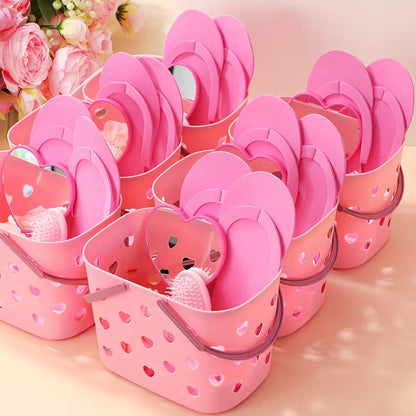 8 Sets Spa Party Supplies & Favors with Heart Mirror, Headband, Satin Hair Scrunchies, Hair Brush, Loofah and Disposable Slippers