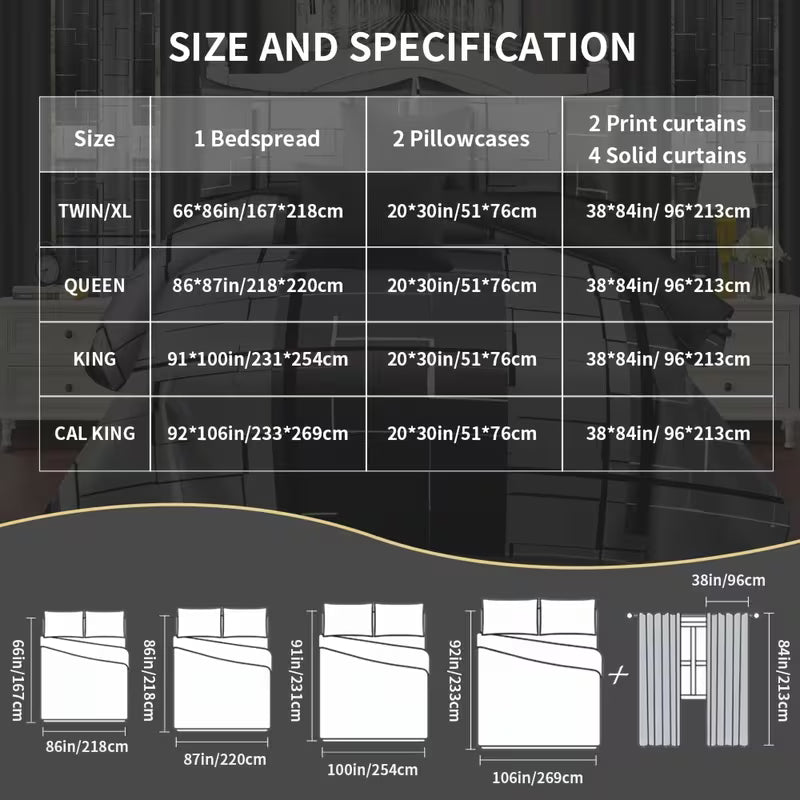 9-Piece Grey Bedding Set with Matching Curtains – Queen, King & California King Sizes