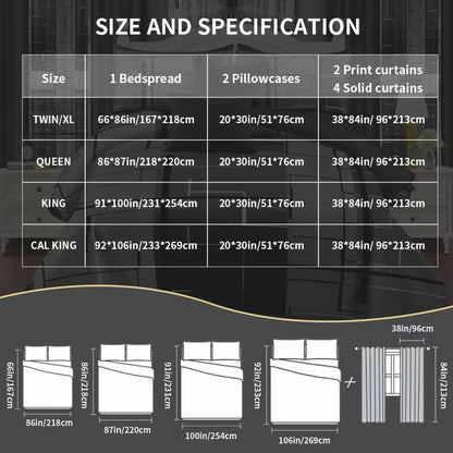 9-Piece Grey Bedding Set with Matching Curtains – Queen, King & California King Sizes