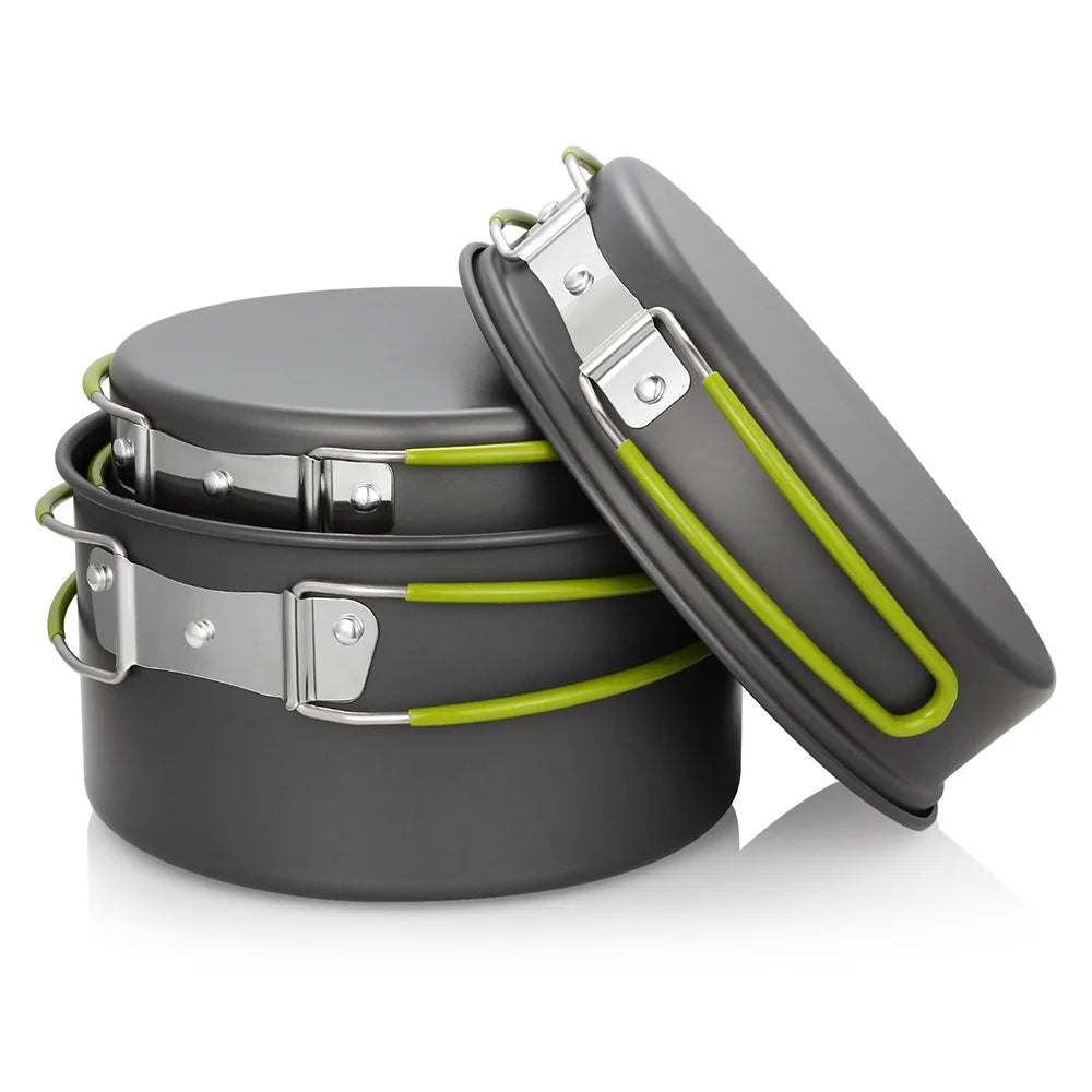Camping Cookware Set Camping Gear Campfire Utensils Non-Stick Cooking Equipment Lightweight Stackable Pot Pan Bowls with Storage Bag for Outdoor Hiking