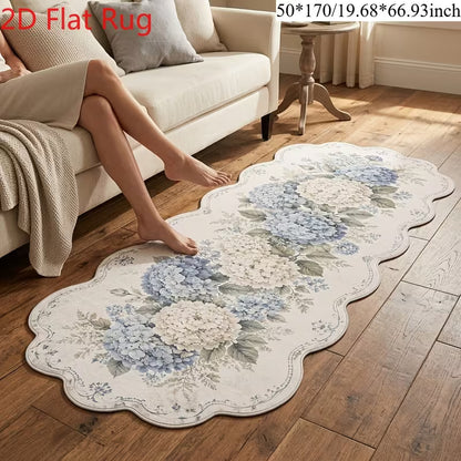 1-Piece Blue Hydrangea Floral Area Rug, Soft 2D Printed Machine-Washable Floor Mat for Bedroom, Hallway, Entryway & Home Décor