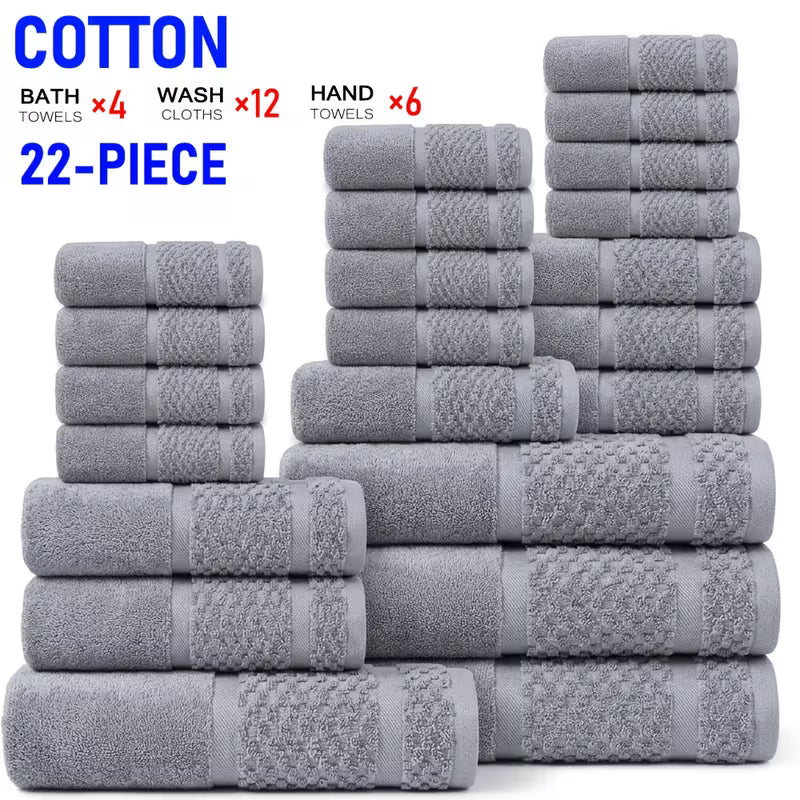 22-Piece Cotton Blend Bathroom Towel Set – Soft, Absorbent Bath, Hand Towels & Washcloths