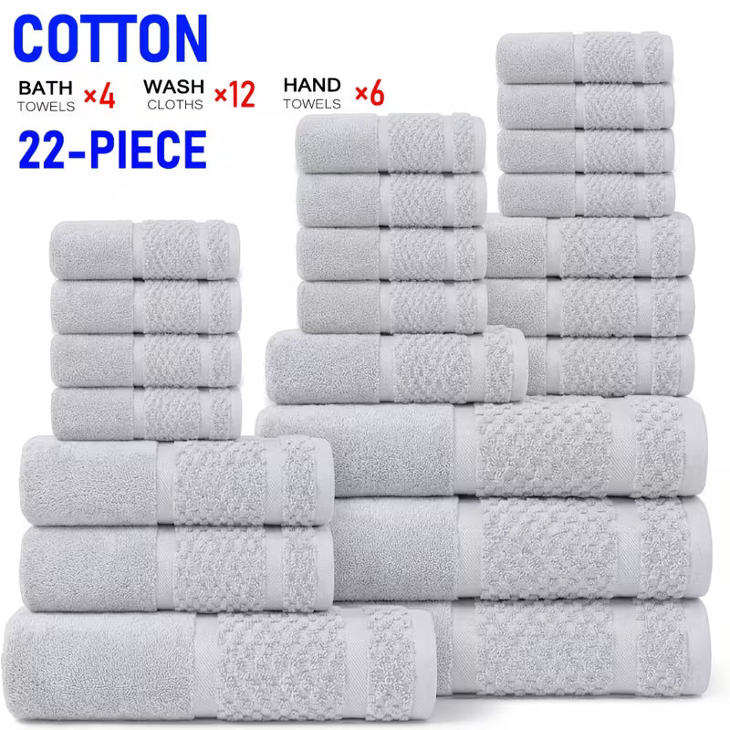 22-Piece Cotton Blend Bathroom Towel Set – Soft, Absorbent Bath, Hand Towels & Washcloths