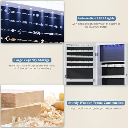 47.2-Inch Wall-Mounted Jewelry Cabinet with Mirror & LED Lights