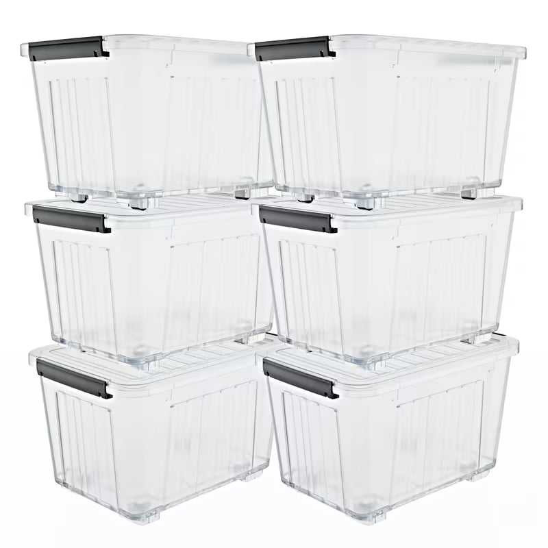 4–6 Pack Stackable Storage Boxes with Lids and Wheels – Large-Capacity Household Organizers
