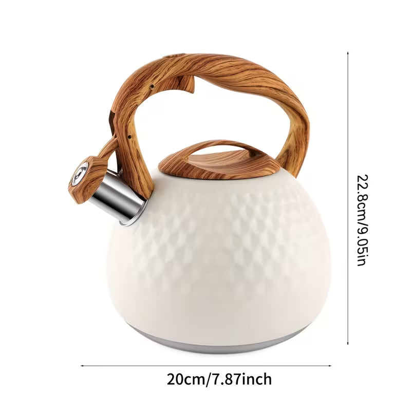 3L Stainless Steel Stovetop Kettle with Wooden-Pattern Handle – Lightweight & Durable Tea Kettle for All Stovetops