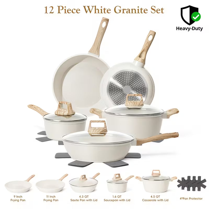 12-Piece Non-Stick Granite Cookware Set – Complete Pots & Pans Set