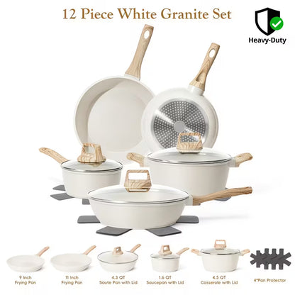 12-Piece Non-Stick Granite Cookware Set – Complete Pots & Pans Set