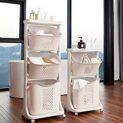 Modern Rolling Laundry Basket with Wheels – Multi-Layer Laundry Hamper & Bathroom Storage Organizer
