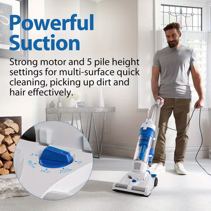 Bagless Upright Vacuum Cleaner with Powerful Suction, 20 ft Power Cord & 13 Cleaning Tools for Carpet, Hard Floors, and Pet Hair
