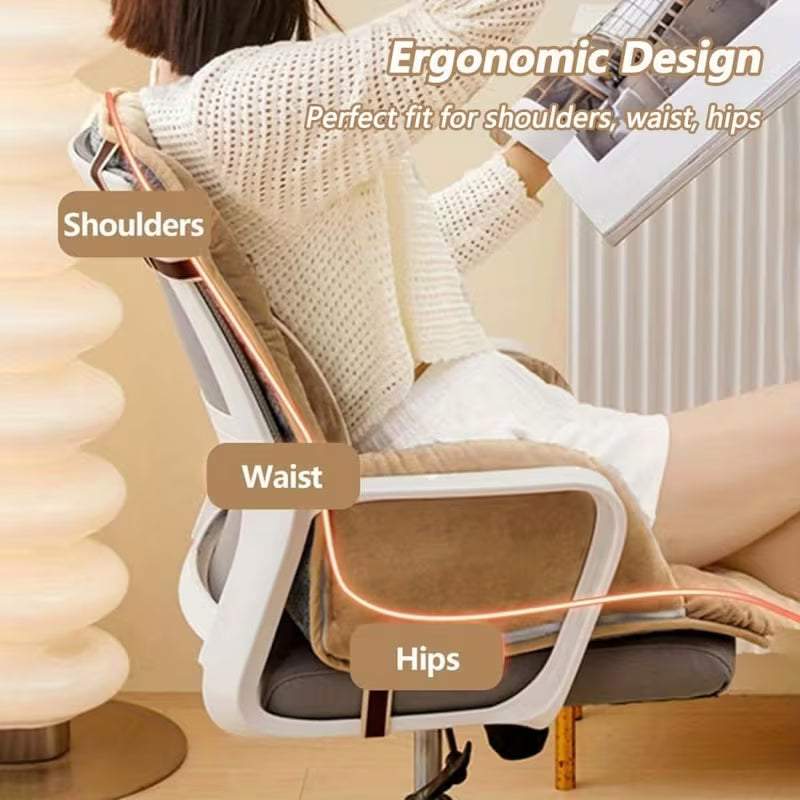 Thickened Plush Office Chair Cushion and Backrest Set with Armrests