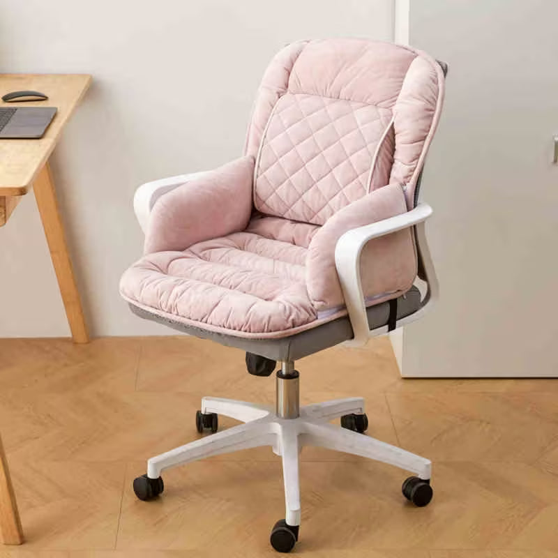 Thickened Plush Office Chair Cushion and Backrest Set with Armrests