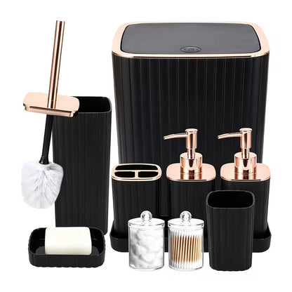 10-Piece Gold Bathroom Accessory Set – Luxury Vertical Stripe Bathroom Accessories for Home & Hotel