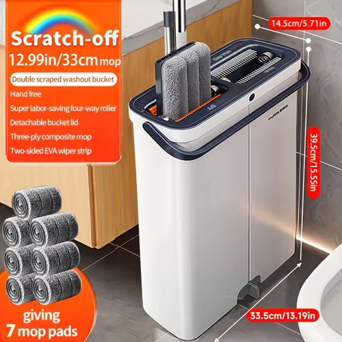 Flat Mop and Bucket Set with Washable Microfiber Pads