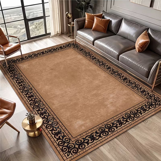 Vintage Bohemian Area Rug, Classical Flannel Floor Carpet with Non-Slip Backing, Machine-Washable Decorative Rug for Living Room, Bedroom & Home