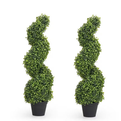 Set of 2 Artificial Boxwood Spiral Topiary Trees – Realistic Green Decorative Plants for Indoor & Outdoor Spaces