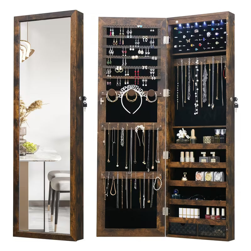43.3-Inch LED Jewelry Cabinet with Full-Length Mirror